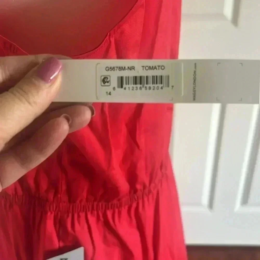 NWT Maggy London Halter Neck O-Ring Poplin Midi Dress-Tomato Puree Size 14 - Picture 7 of 9